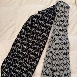 Michael Kors Black and Silver MK Patterned Logo Scarf